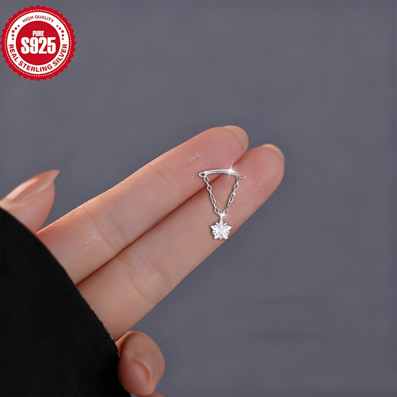 S925 Silvery Star Pendant Ear Cuff with Synthetic Zirconia Accents